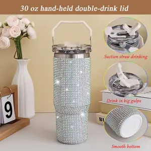 30oz 2-in-1 Lid Tumbler – Diamond Finish, Double Wall Vacuum Insulated Stainless Steel, Leakproof, Termos Caliente y Frio, Termo de Agua, Coffee Mug, Water Bottle, Matcha