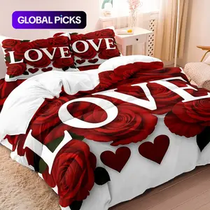 3pcs Romantic Love Rose Pattern Duvet Cover Bedding Set Soft and Comfortable For Bedroom Guest Room Dorm Soft Bedding Sets Included 1*Duvet Cover +2*Pillowcase, No Comforter, No Pillow Core