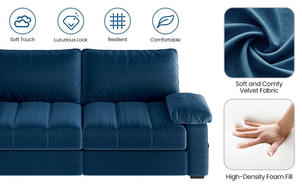 Yaheetech 2-Seater Velvet Sofa Couch with Pillow Top Arms, 79’’ W Upholstered Loveseat Sofa with USB Charging Ports and Storage Pockets