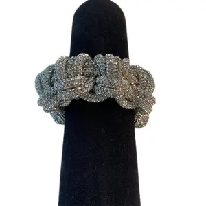 Large Silver Crown Bracelet with Rhinestone Woven Macrame Knot for Stylish Outfits