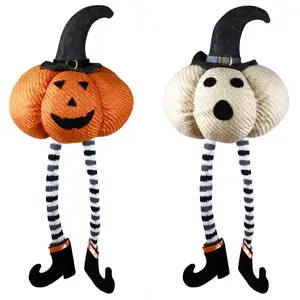 SUNNYGLADE 2 Pcs Halloween Decorations Pumpkin Doll, 23" Stuffed Plushie Pumpkin Doll with Witche Hat and Black Boots, Washable Pumpkin Doll Ornaments for Halloween Thanksgiving Home Party Table Decor.
