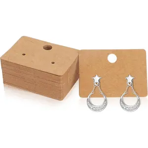 100 Pcs Earring Cards Earring Display Holder Paper Hanging Earrings Tags for Jewelry Display Ear Studs Brown