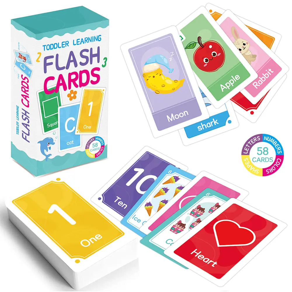 1 box of children’s learning flash cards: color, numbers, shapes, rabbit cognition flashcards; educational toy for kids; colorful learning toys; visual stimulation cards; alphabet learning flashcards; vocabulary flashcards; talking flash cards