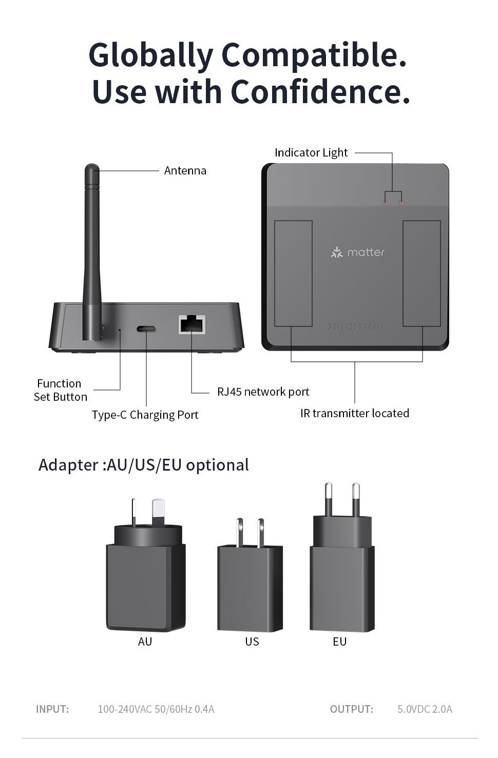 Zemismart Matter Wireless Hub Built in IR Thread Zigbee Tuya Bridge Integrates with Home Google SmartThings Home Tuya Control M1 Pro