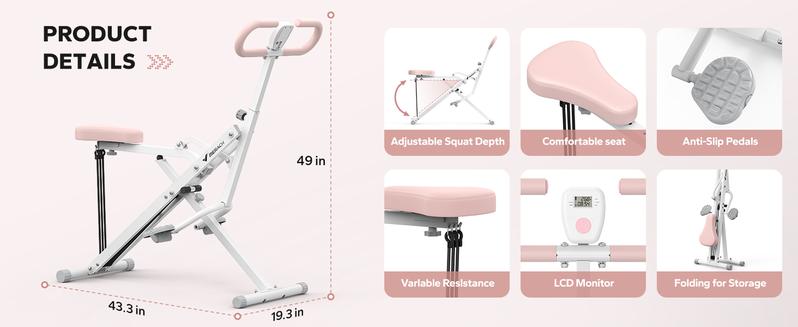MERACH Squat Machine Glutes Workout Adjustable Resistance Foldable Exercise Equipment Leg Exercise Machine with 350lbs Weight Capacity for Women, Rowing Machine, dealsforyoudays