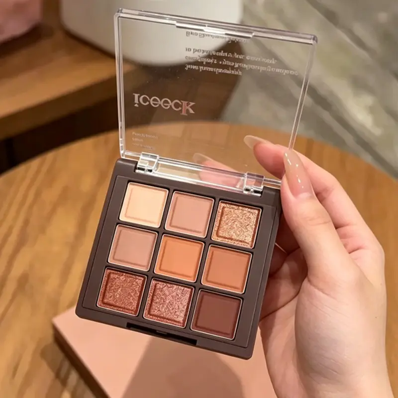9-color Warm Brown Eyeshadow Palette Matte Base and Shimmer Accents Korean-style Clear Makeup Effect Silky Texture Long-lasting and Buildable