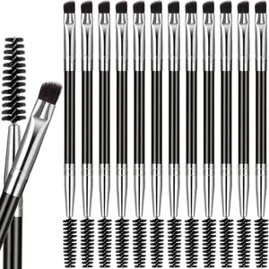 12 Packs Eyebrow Spoolie Brush and Angled Brow Brush Multi-functional Mini tool for Tinting Angled Eyebrow Suitable for Cream Gel (Silver)