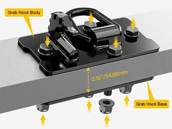 Nilight 2PCS Tractor Bucket Hooks with Tie Down Ring, Grade 70 Grade Forged Steel Bolt-On Grab Hook with Back Plates for Tractor Bucket RV UTV Truck MBS 15000 lbs, Black