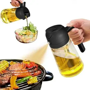 Oil Sprayer for Cooking 2 in 1 Olive Oil Dispenser Bottle 16oz/470ml Glass Food-Grade Oil Mister for Air Fryer, Salad, Frying, BBQ - Utensils