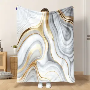 Luxurious Marble Print Flannel Blanket – Soft & Cozy All-Season Throw with Elegant White, Gray & Golden Pattern – Perfect for Sofa, Bed, Office Decor, or Travel – Ideal Gift for Adults, Cozy Office Accessory | Contemporary Blanket | Digital Print Quality