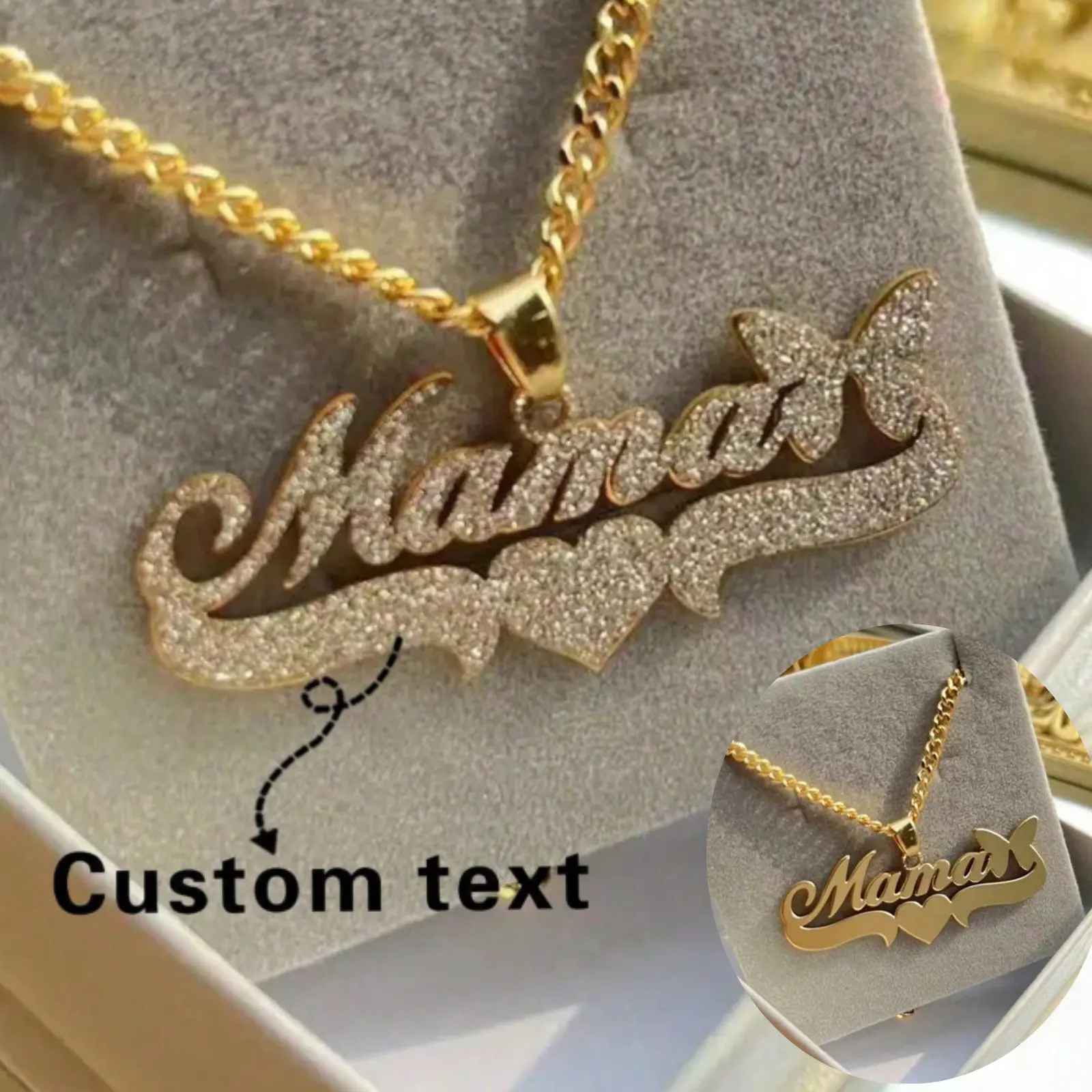 Personalized Minimalist Name Necklace | 18K Gold-Plated Heart/Butterfly Engraved Choker for Women