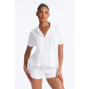 Bride Notch Collar PJ Short Set - White/Blue