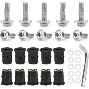 10 PCS Motorcycle Windshield Bolts Screws Kit, Aluminum Alloy Motorbike Fairing Screws Bolts Nuts with Wrench, Universal Mounting Fasteners for Motorcycle Windscreen Body Panels (Silver)