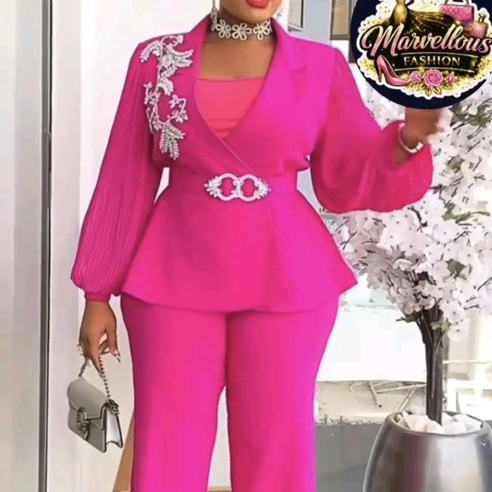 Fuchsia Pink Stone 3-Piece Suit Set, Size 14-16