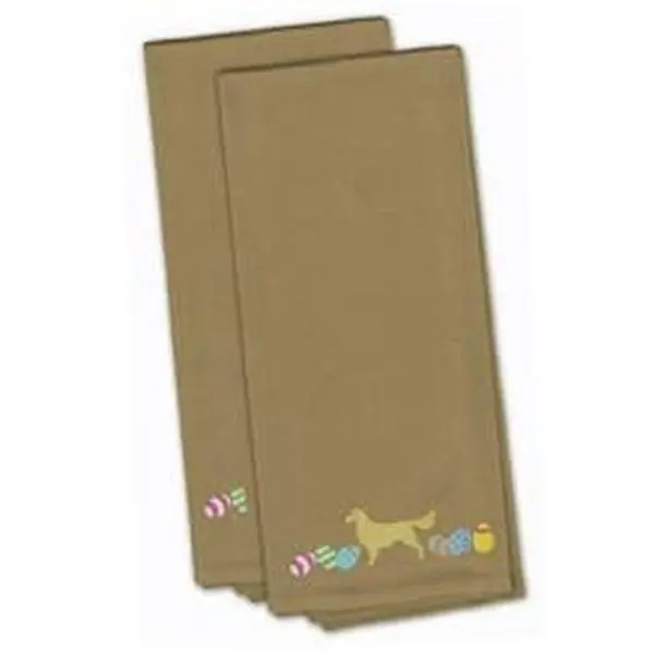 Cotton Kitchen Towels - Set of 2, Tan Household Textile Linens with Golden Retriever Animal Embroidery, Absorbent, Animals-Themed, All Seasons Use, Machine Wash, Dry Flat
