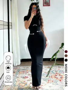 Smooth Milk Silk Round-neck Long Dress ✨ Tight black Casual dress, perfect for date night/early lunch. Super soft fabric, fitted cut, multiple colors available Womenswear #Fashion Dress #Tight