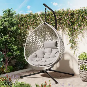 Bellemave U_STYLE Versatile Hanging Egg Chair for Indoor & Outdoor Use Modern Adjustable Patio with Sturdy Iron Base & Durable PE Rattan Material