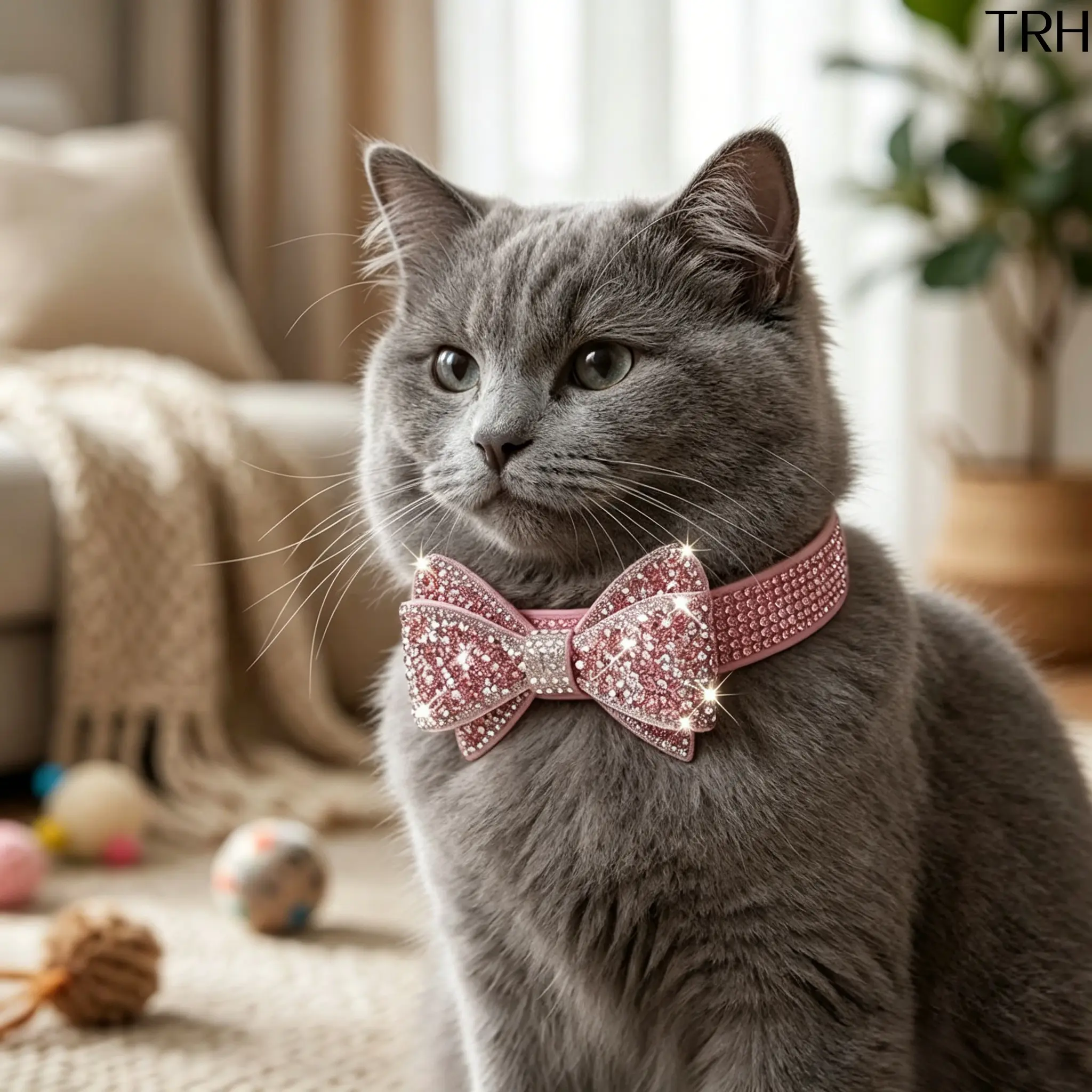 Sparkly Soft PU Leather Adjustable Pet Collar - 3D Crystal Rhinestone Bowtie, Full Band Inlay, for Small Dogs & Cats, Holiday Outfits, Photoshoot, Party, Daily Walking