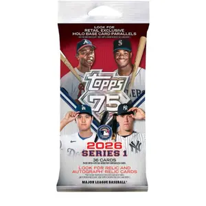 Topps 2026 Series 1 Baseball Value Pack - 36 Cards with Holo Base Card Parallels & Relic Autograph Cards