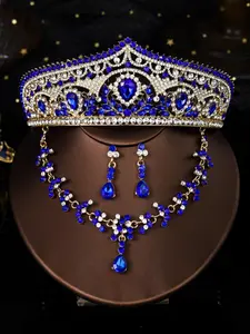 Luxury Crown & Necklace & Earrings Set, Vintage Style Wedding Bridal Jewelry Set, Fashion Accessories for Wedding Party Decoration, Elegant Crown Design