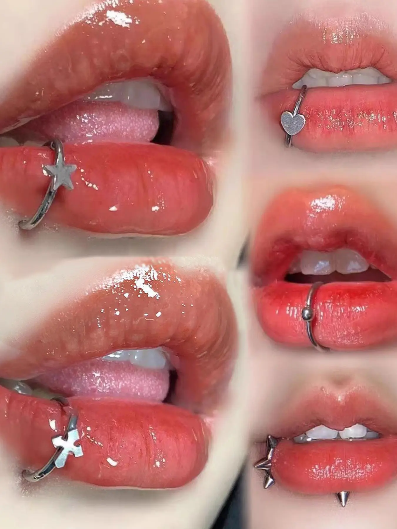 New Style Punk Lip Rings Set, Pain-Free No Piercing Required, Sexy Party Jewelry, Versatile Design, 5 Pcs, Trendy Accessory, Fake Piercings