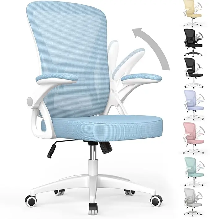Office Chair Height Adjustable, Swivel Chair with Flip-up Armrests and Lumbar Support, Breathable Mesh Computer Chair for Home / Study / Work