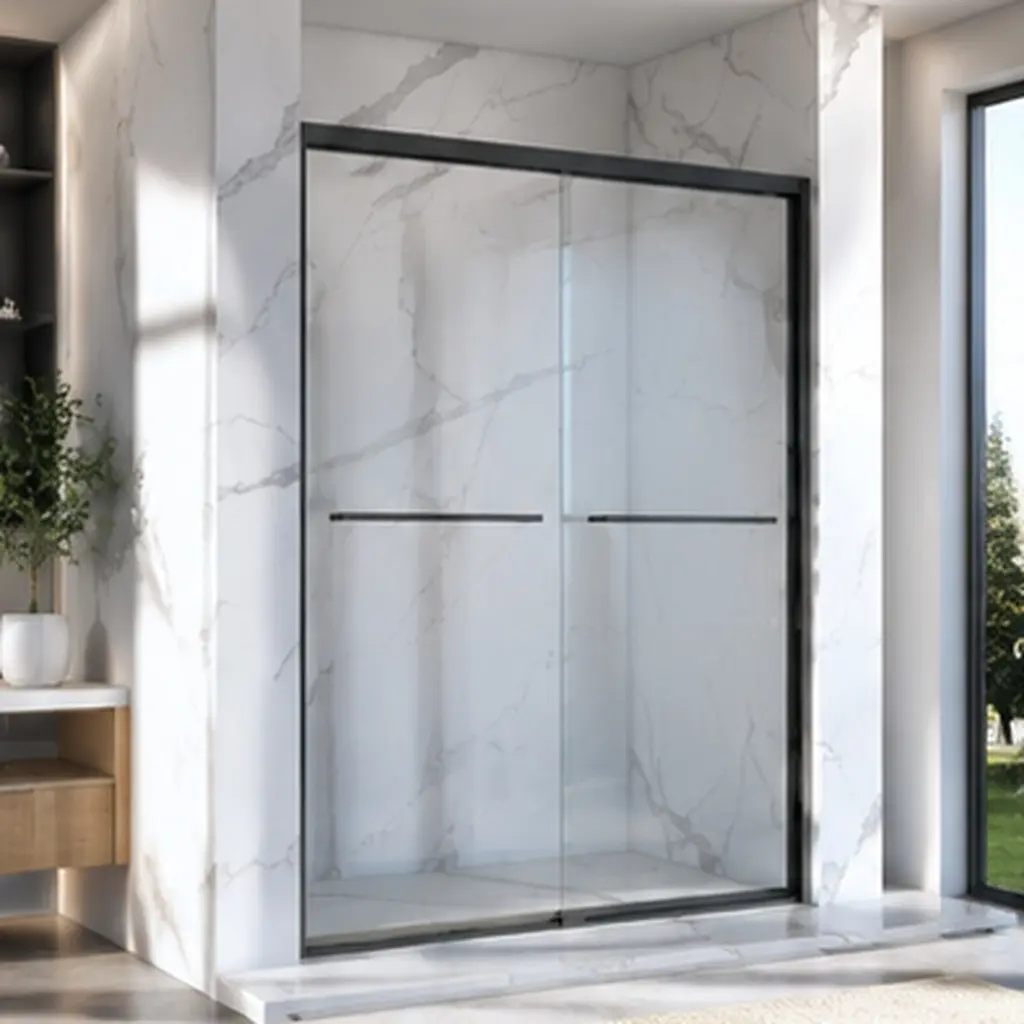 56-60" x 70" Aluminum Frame Double Sliding Shower Door Bypass Bathroom Sliding Door with 5/16" Clear Tempered Glass, Matte Black Hardware Sliding Glass Shower Enclosure for Bathroom, Black Finish, Bathroom Shower Door for Bathtub, Shower Room