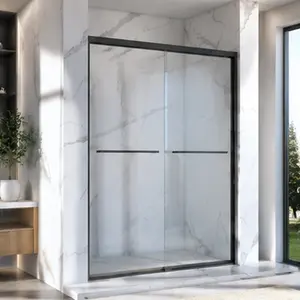 56-60" x 70" Aluminum Frame Double Sliding Shower Door Bypass Bathroom Sliding Door with 5/16" Clear Tempered Glass, Matte Black Hardware Sliding Glass Shower Enclosure for Bathroom, Black Finish, Bathroom Shower Door for Bathtub, Shower Room