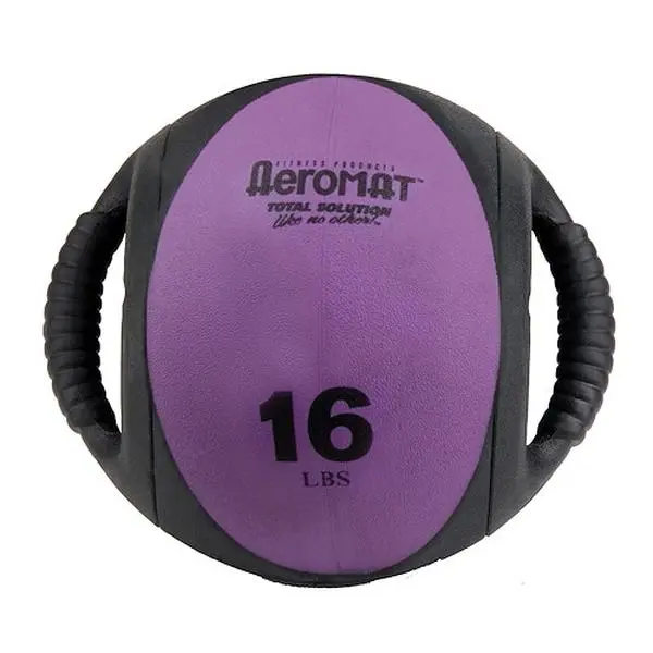 Aeromat 35136 Dual Grip Power Med Ball, 9 in. Dia., 16 LB, Black-Purple, Power-Grip Exercise Ball for Balance Training, Power-Grip Exercise Balls