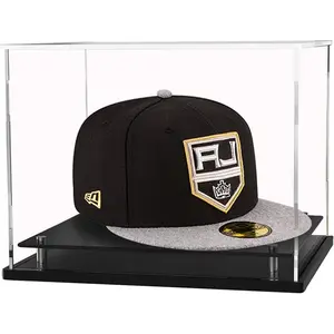 Clear Hat Display Case, Acrylic Baseball Cap Holder Stand with Stainless Steel Risers, Perfect for Sports Caps & Mini Helmets (8.6x7.9x7inch, L*W*H)