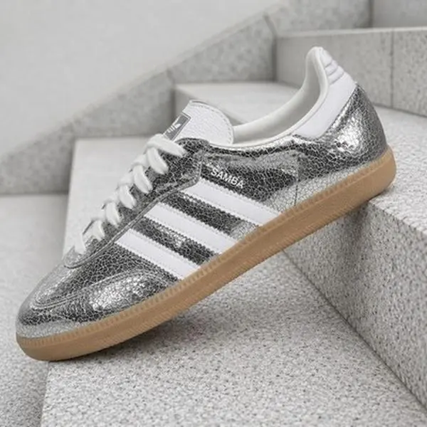 Adidas Samba OG Silver Metallic Cracked Leather JR0035 Womens Fashion Sneakers New