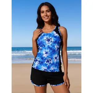 2026 Summer New Women's Tankini Swimwear, Two Piece Split Bathing Suit with Beach Swim Shorts, High Waist Tummy Control Design, Flattering Hide Meat Style, Stretch Quick Dry Plus Size Swimwear Suitable for Pool Parties and Summer Swimming women