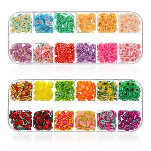 2 Boxes Fruit Slices Polymer Clay Slices 3D Colorful Art Supplies for Slime Crafts Nail Art Decorations Lip Gloss Making DIY Supplies, 6-8mm