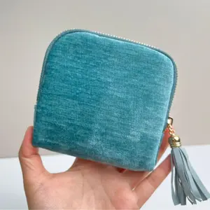 Small Travel Jewelry Case Soft Velvet Pouch with Tassel Zipper Multi-Color Anti-Scratch 5 Compartments Organiser Lightweight Portable Gift-Ready + Free Bracelet