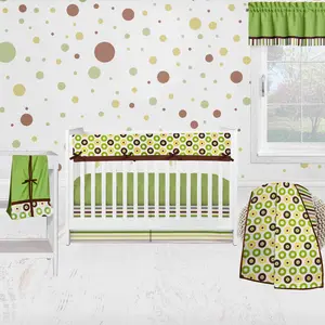 Bacati - Mod Dots Stripes 6-Piece Crib Bedding Set with Crib Rail Guard - Green/Yellow/Chocolate Unisex