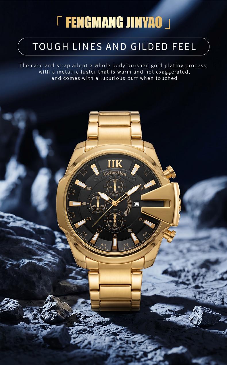 Swiss Quality Luxury Chronograph Watch for Men - Gold Tone Sport Wristwatch with Black Dial, Luminous Hands & Date Window Swiss Quality Luxury Chronograph Watch for Men - Gold Tone Sport Wristwatch with Black Dial, Luminous Hands & Date Window