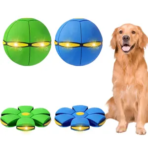 2PCS Magic Bouncing Doggy Disc Balls, Magic Meta - Ball, Children's Magic Bouncing Balls, Dual Form Flying Saucer, Parent-Child Interaction with 3 Light Suitable for Indoor & Outdoor Play Green and Blue