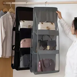 Handbag storage bag, storage space, pocket-style hanging design, foldable to save space, hanging double-sided transparent storage bag for bedroom wardrobe, dust-proof bag for bags, Tote Bag, Compact