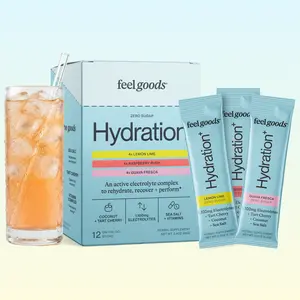 Feel Goods Hydration+ Variety Pack | 1,100mg Electrolytes Drink Mix, Organic Fruit Juice, Tart Cherry, Magnesium, Sea Salt, Coconut, Aloe Vera, L-Theanine | Zero Sugar, Vegan, Non-GMO