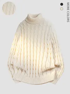 Men's Vintage Chunky Knit High Neck Sweater, Casual Fitted Pullover, Multi-Color Options, Warm and Comfortable, Fall & Winter Essential