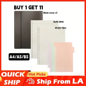 SHEIN X Milania 1Set -A4/B5/A5 Loose Leaf Binder Notebook Refillable Blank/Line/Grid/Cornell Available Replaceable Metal Ring Planner Spiral Notebook Office Clip Binder Journal For College School Supplies Stationery 26 Holes Back To School Christmas