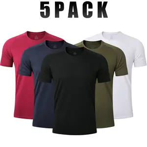 5/10 Pack Men's Plain Casual Muscle Short Sleeve Slim T-Shirt Performance Breathable Lightweight Quick Dry Athletic Crew Neck Shirt Sports Running Gym Fitness Soccer Workout Athletic Menswear Tops Activewear Tee Reflective Strip