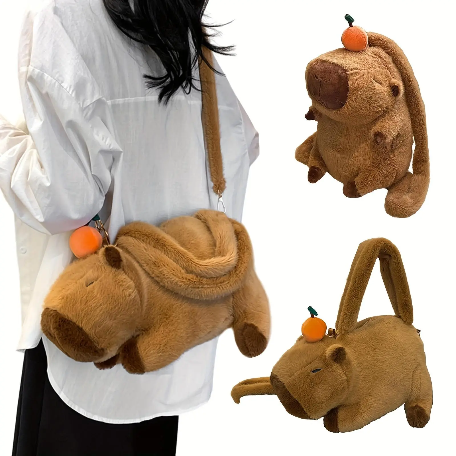 2 in 1 Capybara Plush Toy & Backpack, Cute Simulation Soft Stuffed Capybara Doll Shoulder Messenger School Bag, Anime Peluche Animal Decor Toy Gift for Kids Boys Girls Adults All Ages Stylish Daypacks