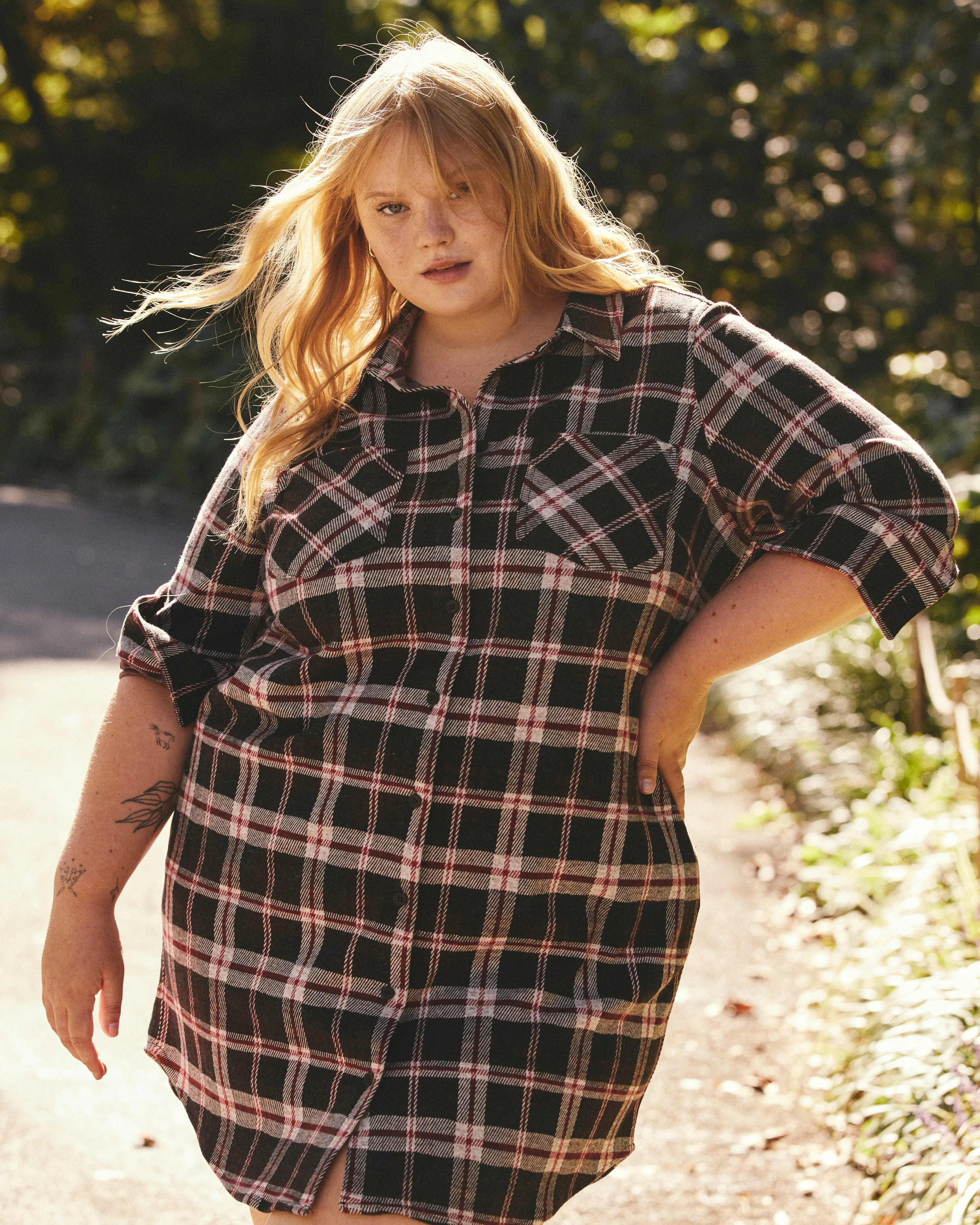 Maine Stretch Flannel Shirtdress - Poppy Plaid