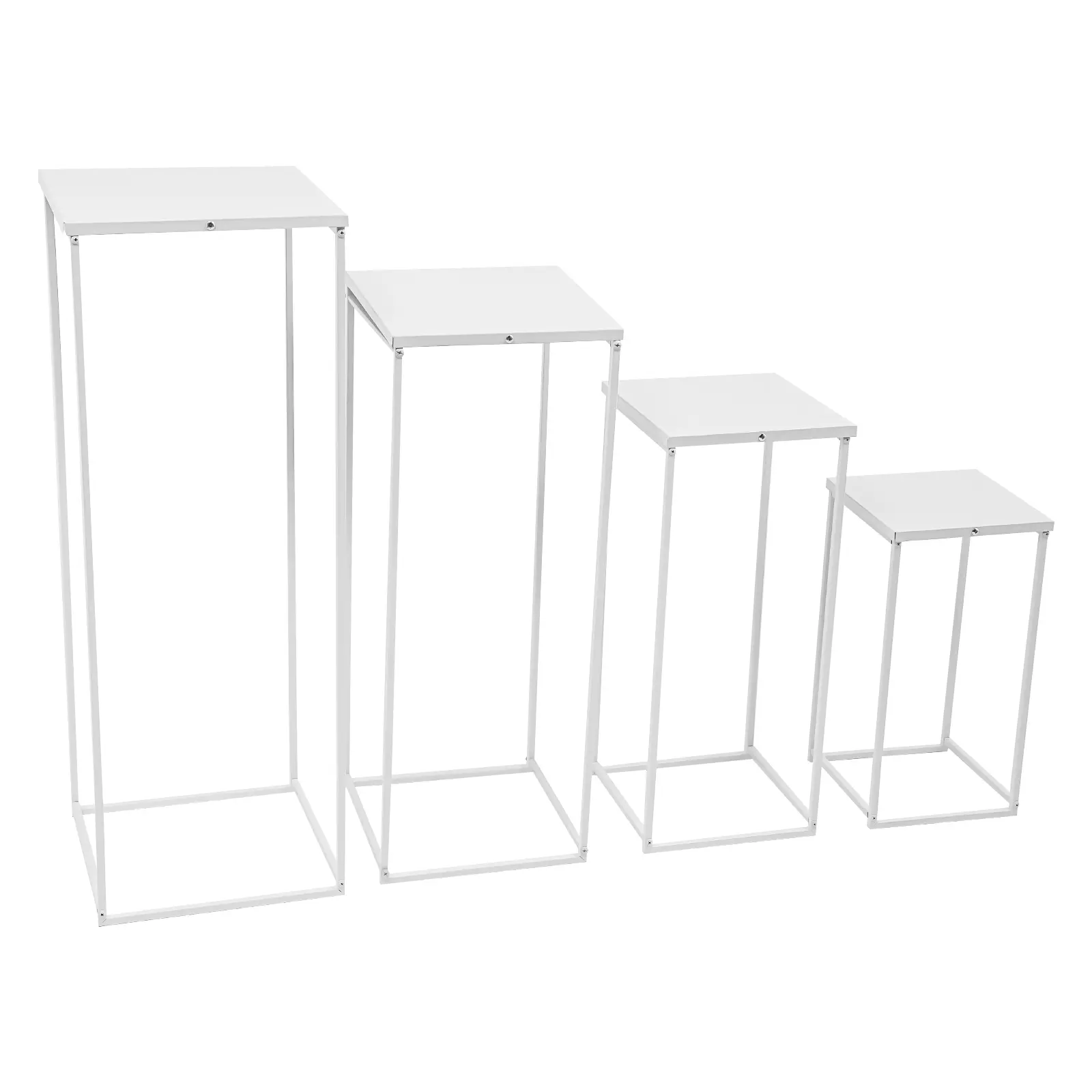 4-Pack Multi-Size Square Steel Tube Flower Stands - White, 45cm Varied Heights, 10-15kg Capacity Each, Heavy-Duty, High-Temp Paint, Party Decoration Supplies for Home Garden Décor, Wedding Backdrops
