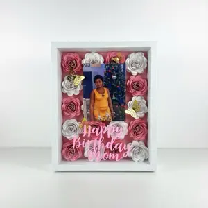 Customized Shadow Box with Rose Design 8x10 Inches White Frame for Photo Decor and Sentimental Gift
