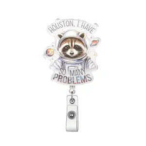Cute Raccoon Design Badge Holder, 1 Count Retractable Badge Clip, ID Card Holder for Student Office Staff Doctor Nurse Teacher, Retractable Badge Reel, Animal Shaped Badges