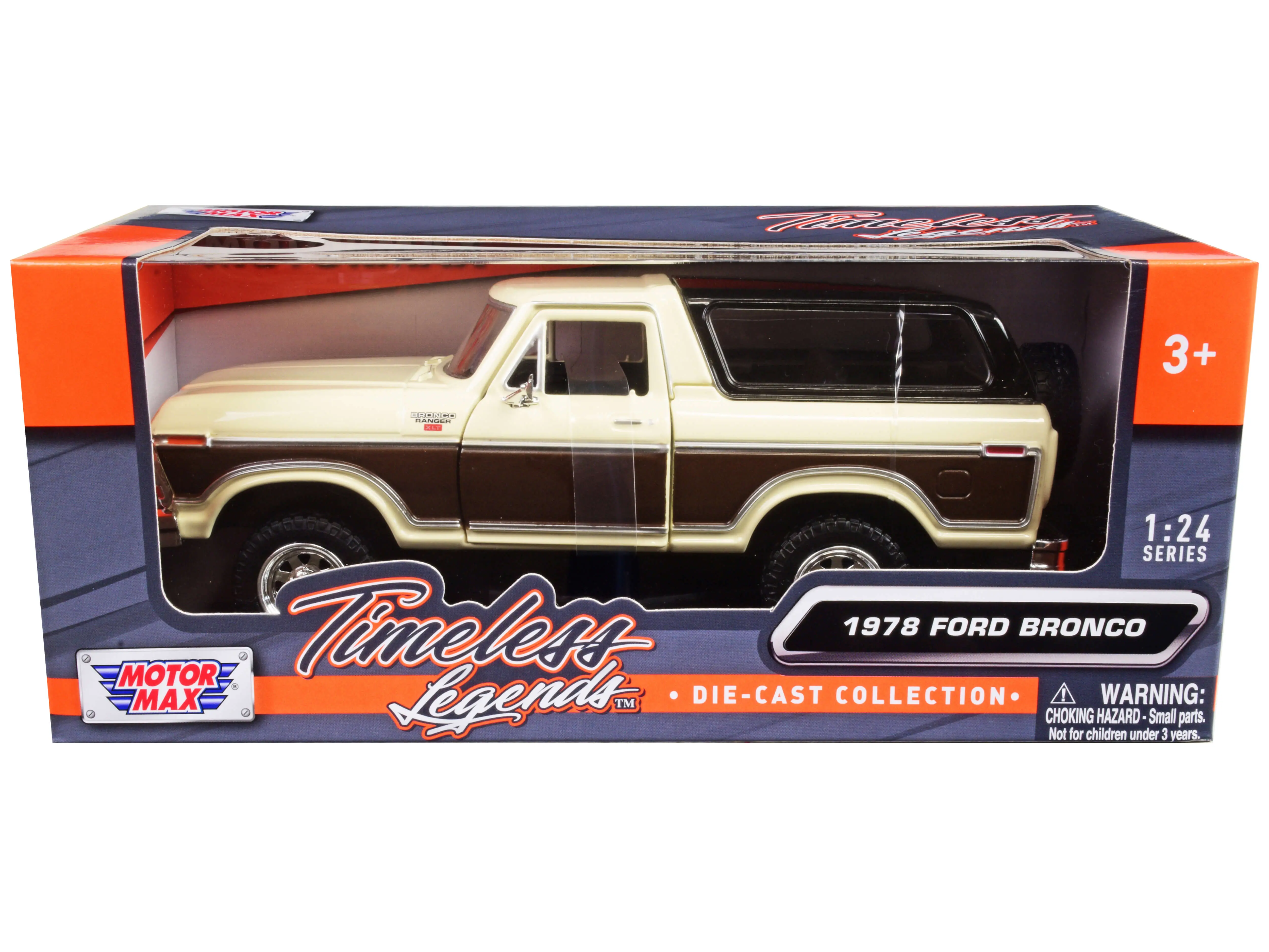 1978 Ford Bronco Ranger XLT w/Spare Tire Cream & Brown w/Black Camper Shell "Timeless Legends" 1/24 Diecast Model Car Motormax