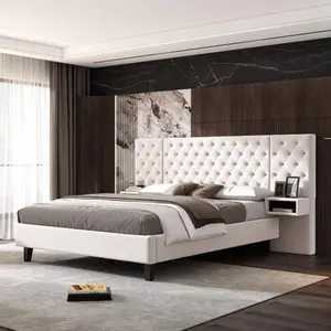 【Bellemave】Queen/ King Size Platform Bed with Headboard, Modern Velvet Upholstered Platform Bed with 2 Nightstands, with diamond tufted,