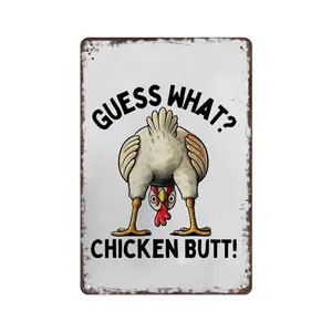 Guess What? Chicken Butt! Funny Chicken 8x12 Inch Aluminum Metal Sign - Humorous Wall Decor for Kitchen, Farmhouse, Chicken Coop, Dorm Room - Retro Tin Sign Gift for Chicken Lovers & Humor Fans
